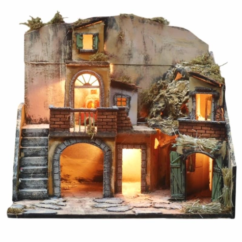 Presepe borgo napoletano con forno e luci 50 cm