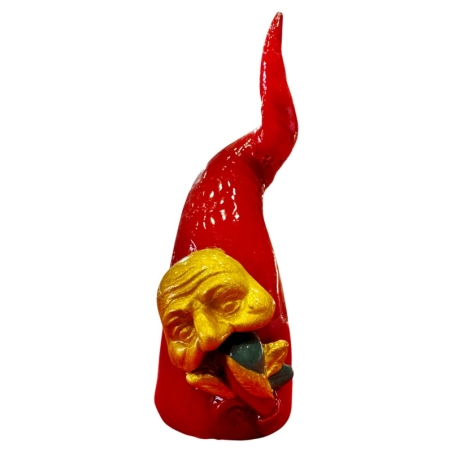 Corno pulcinella con asso di bastoni in ceramica 12 cm