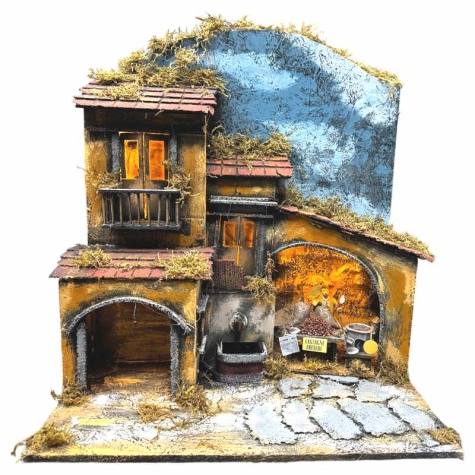 Presepe napoletano con castagnaro e fontana 45 cm | Presepi artigianali napoli