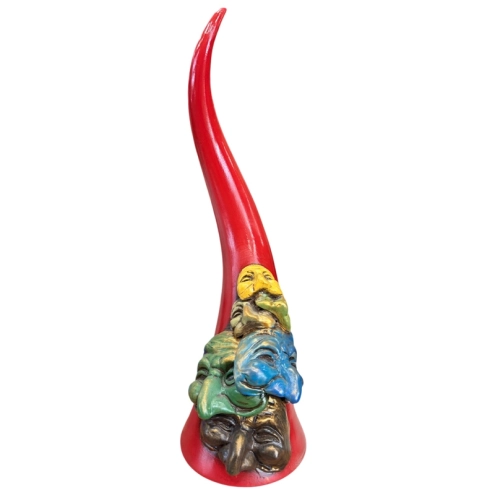 Mascherine di pulcinella su corno portafortuna 50 cm | corno ceramica portafortuna