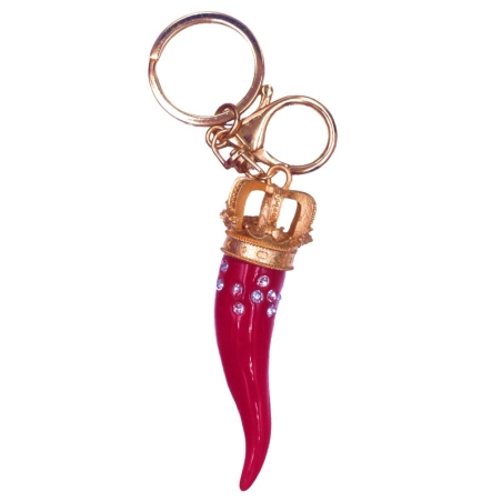 Portachiavi Corno diamanti rosso in metallo 7 cm | Cornetto scaramantico