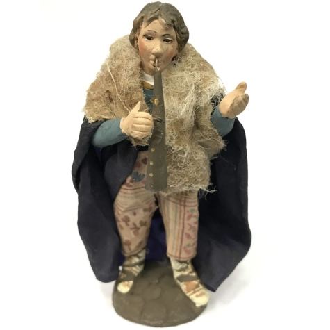 Zampognaro in terracotta con vestiti di stoffa 10 cm