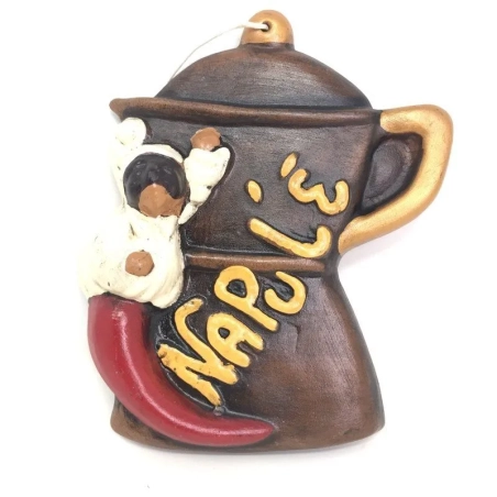 Pulcinella su Caffettiera in terracotta 16 cm