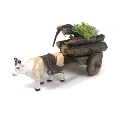 Mucca con carretto che trasporta fascine 4 cm