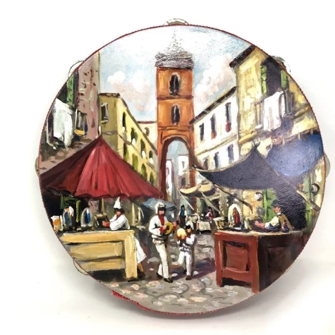 Tamburello in vera pelle dipinto a mano 30 cm
