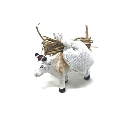 Mucca in terracotta 4 cm che trasporta sacchi e fascine
