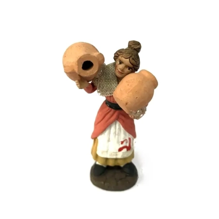 donna con anfore che trasporta acqua in terracotta 10 cm