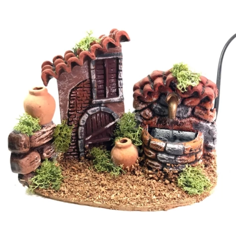Casa con fontana in terracotta presepe 13 cm