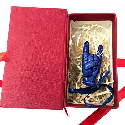 Corna in ceramica blu in scatola da regalo 7 cm