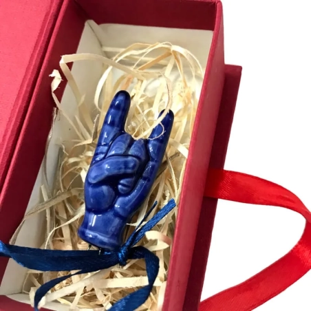 Corna in ceramica blu in scatola da regalo 7 cm
