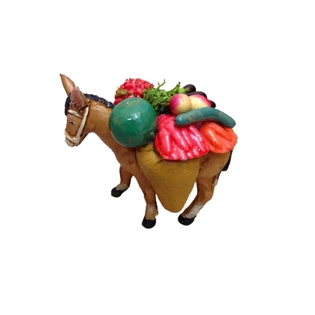 Asino che trasporta frutta in terracotta 7 cm