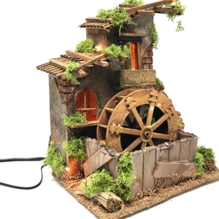 Mulino ad acqua in sughero presepe movimento