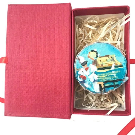 Tamburello da 4.5 con dipinto di Pulcinella in scatola regalo