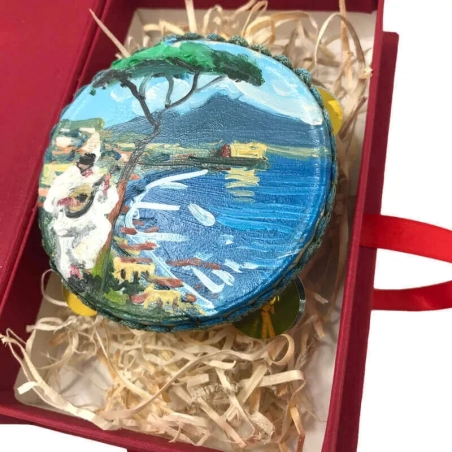 Tamburello da 8 cm con dipinto di Pulcinella in scatola regalo