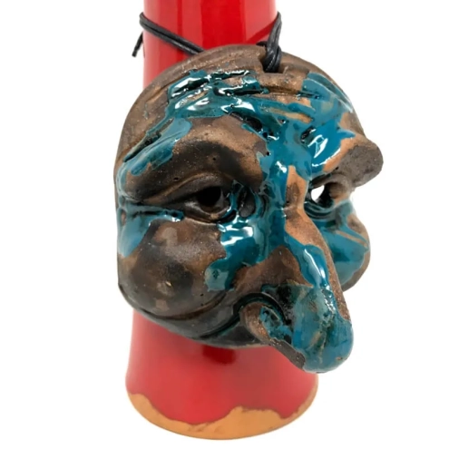 Maschera pulcinella su corno antico della fortuna da tavolo 40 cm
