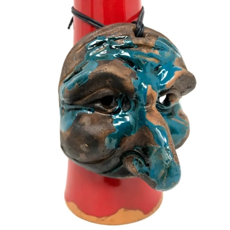 Maschera pulcinella su corno antico della fortuna da tavolo 40 cm