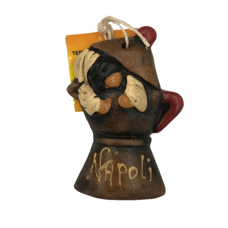 Pulcinella con macchina da caffè in terracotta 10 cm