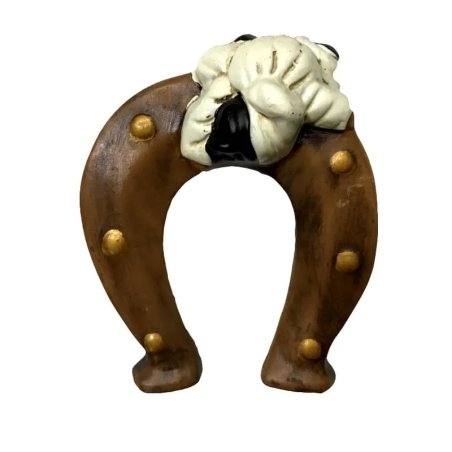 Pulcinella su Ferro di Cavallo Fortunato in terracotta 15 cm