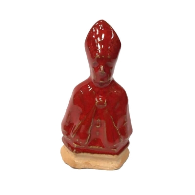 Busto San Gennaro rosso smaltato in terracotta 6 cm