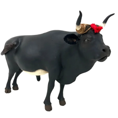 Toro in terracotta con occhi in vetro statuina presepe