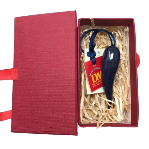 Corno in ceramica blu scuro in scatola da regalo 7 cm