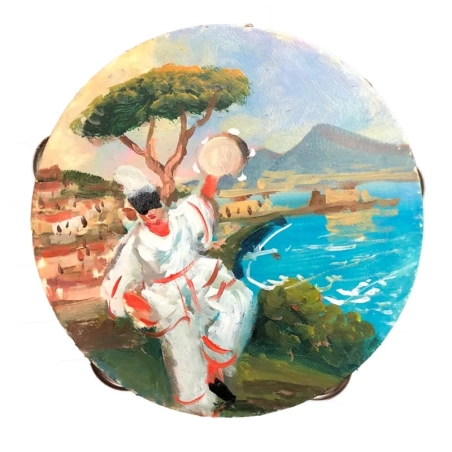 Tamburello con dipinto di Pulcinella 16 cm