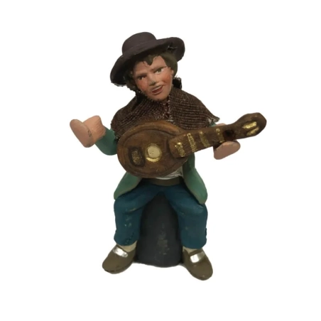 Uomo seduto con mandolino in terracotta 10 cm