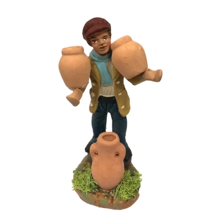 Uomo con anfore che trasporta acqua in terracotta 10 cm