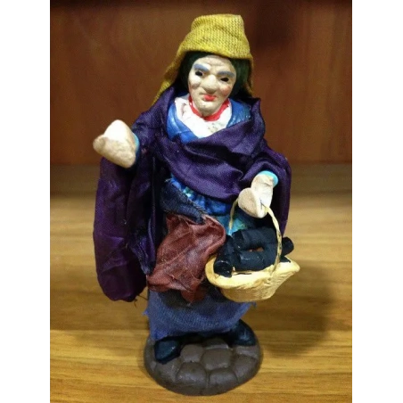 Fruttivendola statua presepe vestito in stoffa 10cm|Pastori napoletani