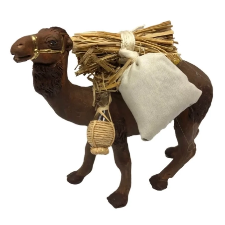 Cammello con sacchi e fascine in terracotta 12 cm