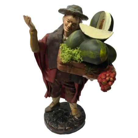 Fruttivendolo in terracotta con vestiti di stoffa 12 cm
