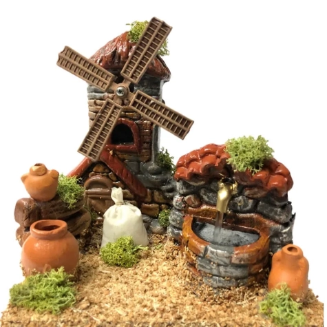 Ambientazione presepe con Mulino e fontana 15 cm