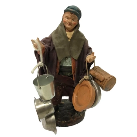 Venditore di pentola in terracotta con vestiti di stoffa 12 cm