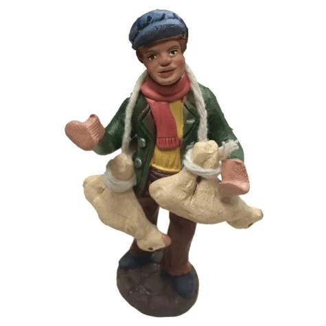 Pastore con pecore sulle spalle in terracotta 10 cm