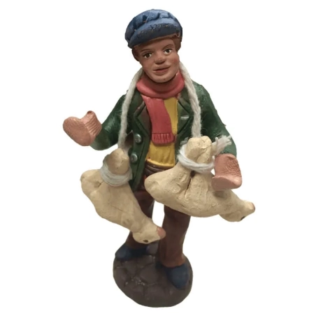 Pastore con pecore sulle spalle in terracotta 10 cm