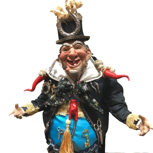 Gobbocorno con vestiti di stoffa ed occhi in vetro 50 cm