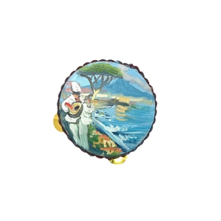 Tamburello con dipinto di Pulcinella miniatura 2.5 cm