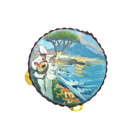 Tamburello con dipinto di Pulcinella 4.5 cm