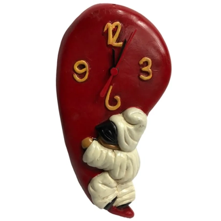 Orologio corno con pulcinella in terracotta 28 cm