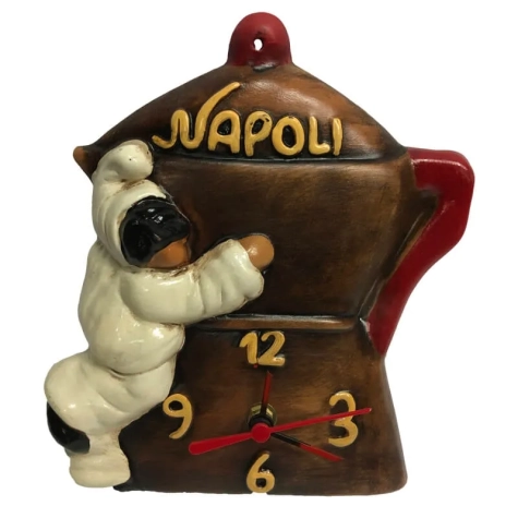 Orologio macinino caffè con pulcinella in terracotta 21 cm
