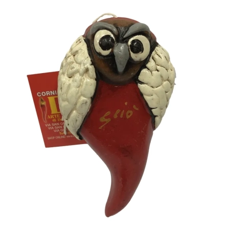 Gufo con cornetto portafortuna 10 cm