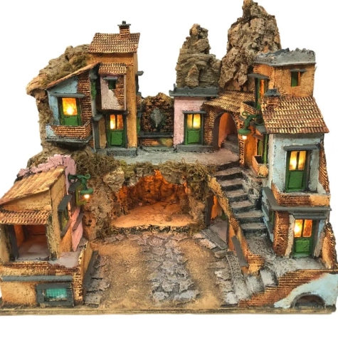 Presepe borgo napoletano con luci 39 cm