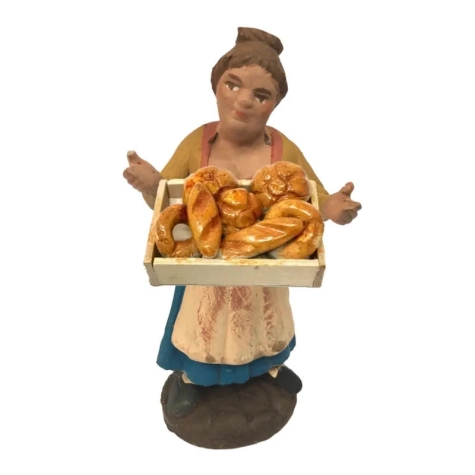 Donna con cesto di pane in terracotta 10 cm