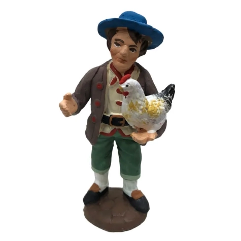 Contadino con gallina in terracotta 10 cm