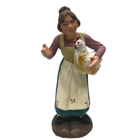 Contadina con gallina in terracotta 10 cm