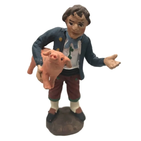 Donna con porcellino in terracotta 10 cm
