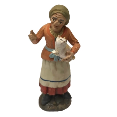 Donna con gatto in terracotta 10 cm