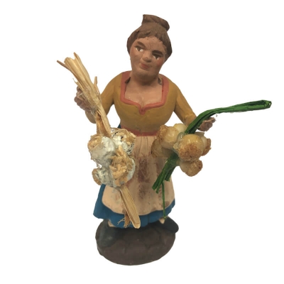 Donna che vende cipolle e aglio in terracotta 10 cm
