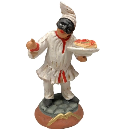 Pulcinella in terracotta con piatto di spaghetti 7 cm