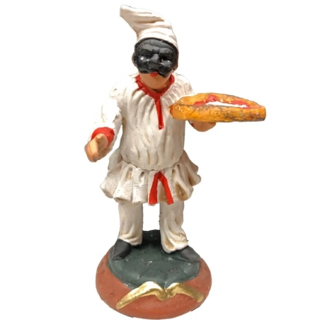 Pulcinella in terracotta con pizza 7 cm